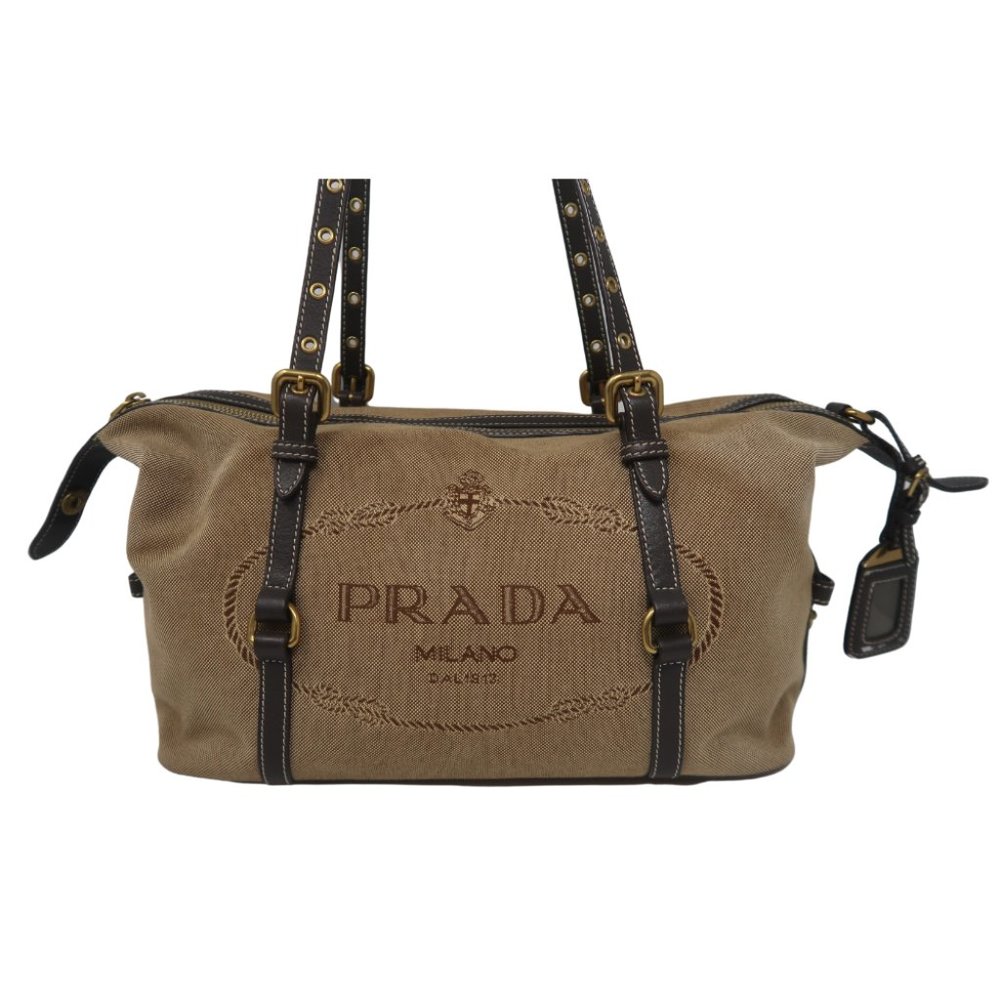 Prada Logo Jacquard Khaki Shoulder Bag